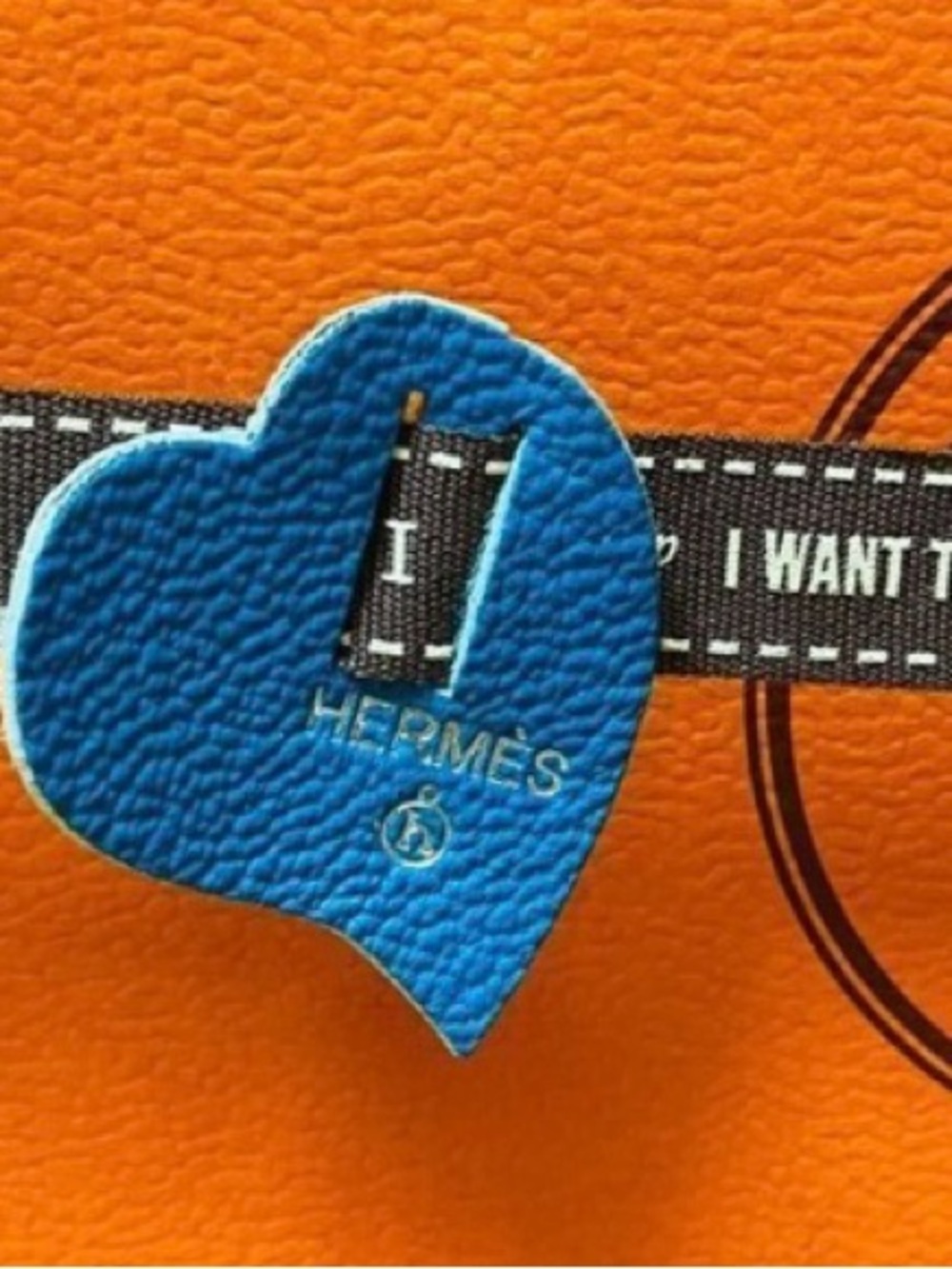 🛍️Hermès Authentic Petit H Blue Heart Leather Charm with Ribbon